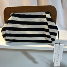 Sole Society Margot Black White Striped Clutch Nordstrom NWT