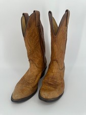 Olathe Tan Ostrich Leather Cowboy Boots Size 8D Western Square Toe USA Made VTG