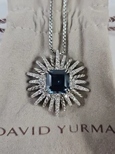 DAVID YURMAN ‘Starburst’ Silver Necklace W/ Hampton Blue Topaz & Diamonds $5800+