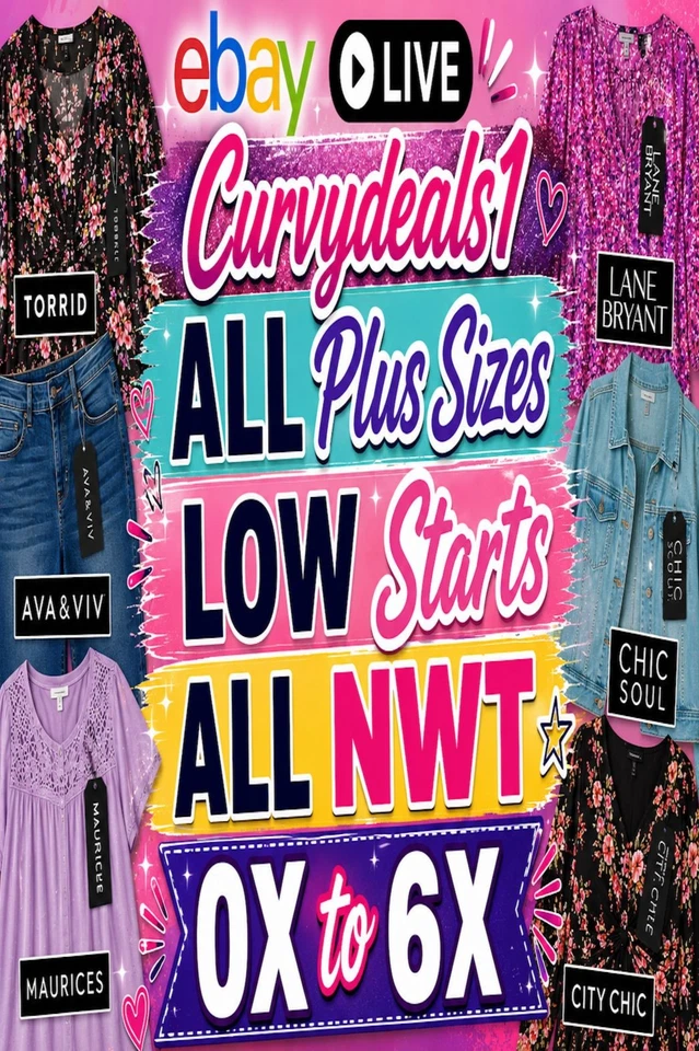 Plus Sizes 00X (M) to 6X  & All NWT $1 Starts and Penny Auctions
