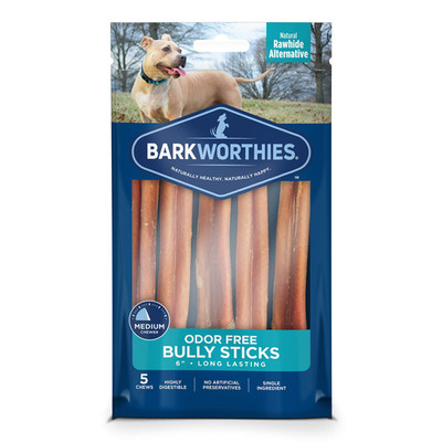 Barkworthies Odor-Free 6 Inch Bully Sticks - 5 Count Pack Of 1 - Protein-Packed