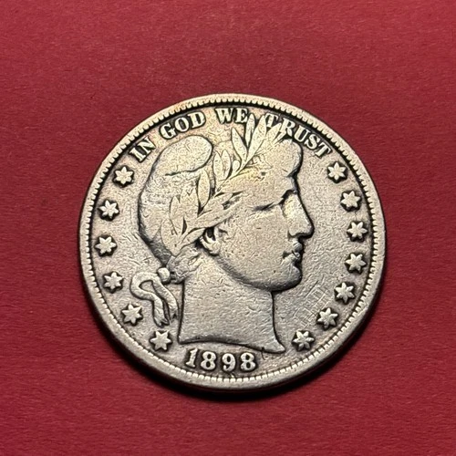 (1) Beautiful Antique 1898-P Barber Half Dollar F-FINE NICE DETAIL COIN