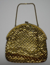 Vintage Antique Gold Tone Small Clutch Coin Purse Metal Mesh 40s 50s 60s 70s