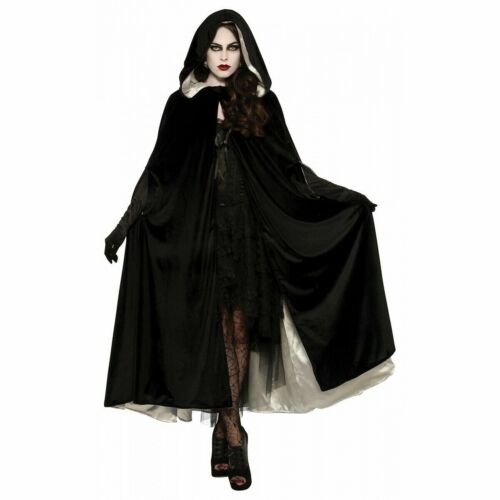 Black Velvet Cloak Reversible Red Hooded Cape Adult Halloween Fancy Dress