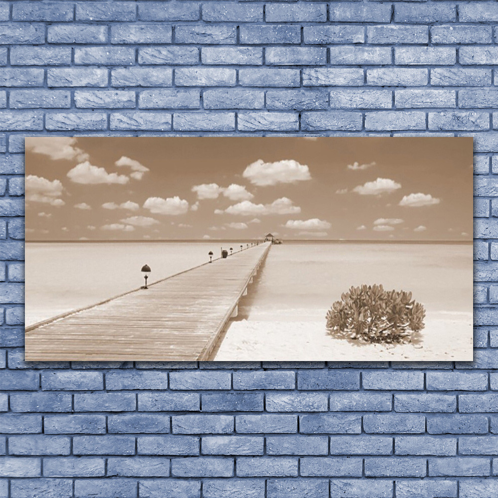 Tableau sur plexiglas 140x70 mer et ponton | Solution murale pour grand salon