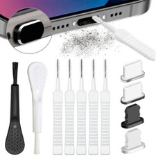 Phone charging port dust plug with cleaning brush cleaner set