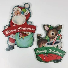 Retro Christmas Wall Plaque Decor Select Reindeer or Santa Claus Decorations