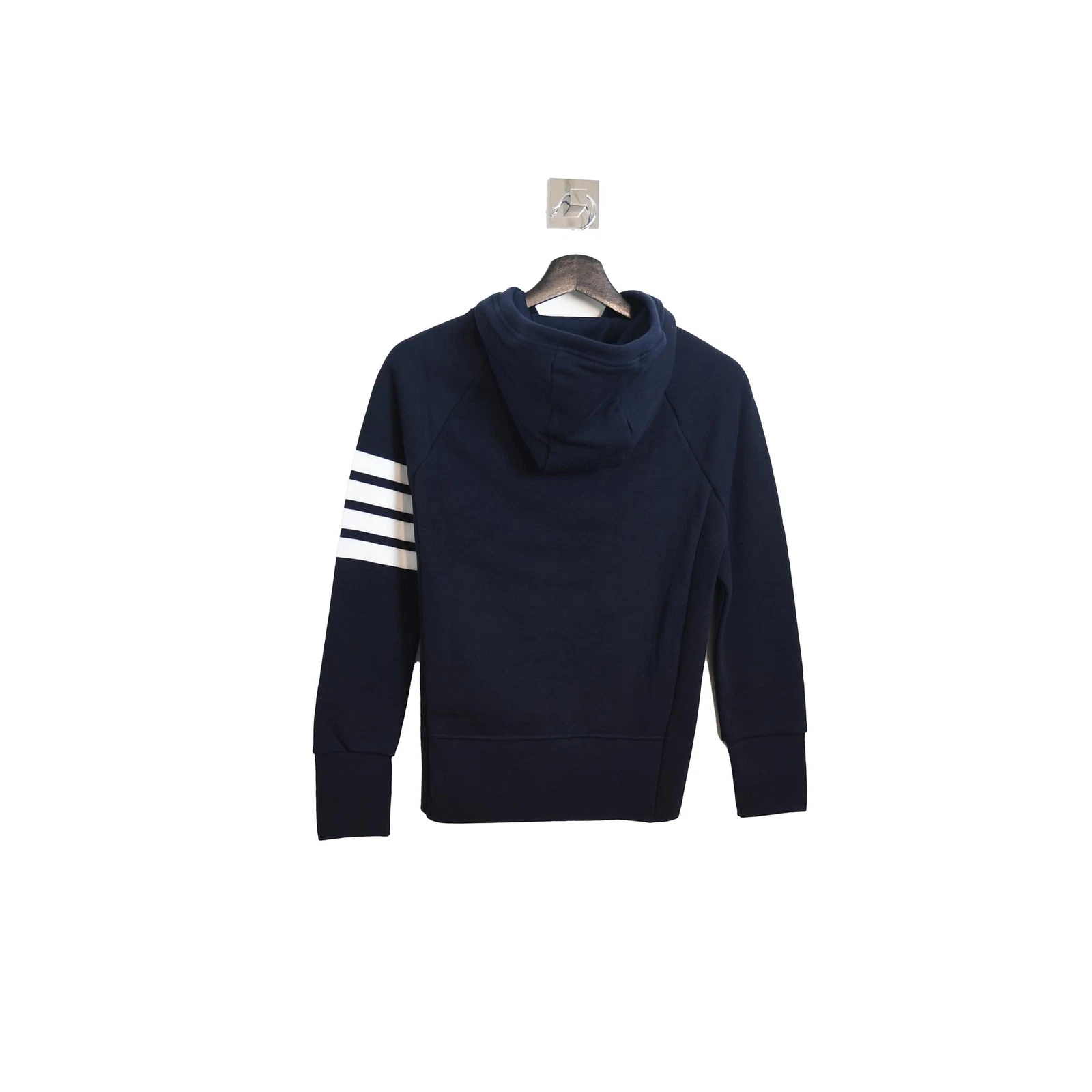 Felpa con cappuccio Thom Browne Classic 4 righe e zip blu navy