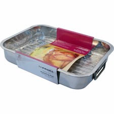 STAINLESS STEEL ROASTING TRAYS OVEN DISH BAKING ROASTER TRAY GRILL 32CM X 24CM