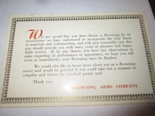 Vintage BROWNING Warranty Card BUYERS INFORMATION CARD  ORIGINAL