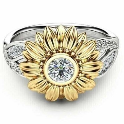 2.20Ct Round Real Moissanite Eternity Sunflower Ring 14K Two Tone Gold Plated