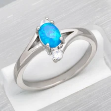 4x6 Oval Ocean Blue Fire Opal Silver Jewelry Women Solitaire Ring Size 6 7 8 9