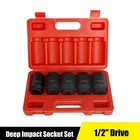 1/2'' Deep Spindle Axle Nut Socket Set 12-Point Metric 5pcs 30 32 34 35 36mm