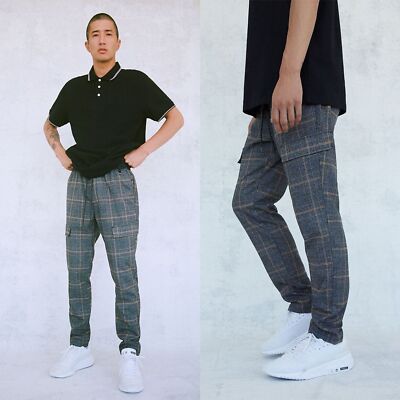 Pacsun Plaid Cargo Pull On Drawstring Jogger Pants Gray Men's Medium