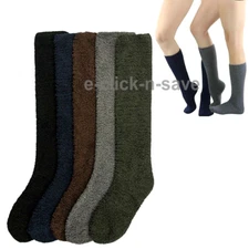 3 pairs Women Dark Color Soft Fuzzy Cozy Calf High Warm Winter Plush Socks 9-11