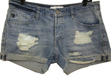 KANCAN MEDIUM WASH DESTROYED DENIM SHORTS WOMENS SIZE L