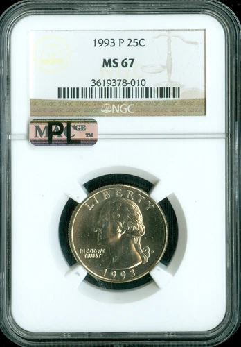 1993 P WASHINGTON QUARTER NGC MS67 MAC PL FINEST GRADE  .