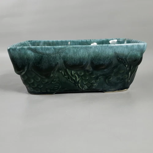 Vintage Hull USA Mid Century Green Agate Drip Glaze Grapes Ceramic Planter F18