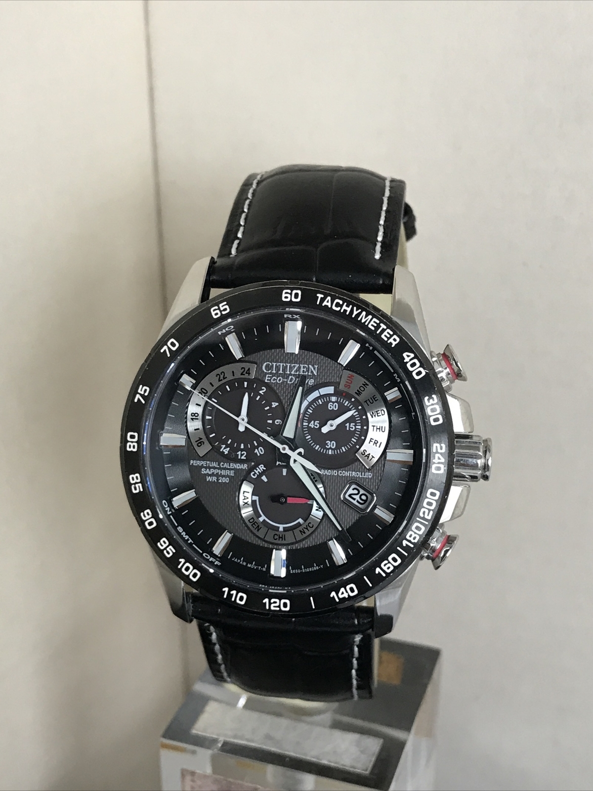 Citizen Men’s Eco Drive Chrono A-T Alarm Radio Controlled B.Leather Strap Watch