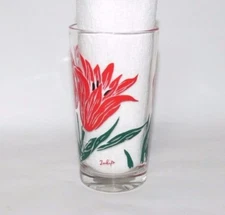 Vintage Boscul Peanut Butter Glass Tumbler 10 oz Red TULIP - Name on Bottom