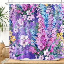 Purple Floral Shower Curtain Watercolor Flowers Bloom 72L 72W Purple Bloom