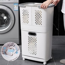 Mobile Laundry Sorter Cart Basket Washing Clothes Hamper Storage Bin On Wheels