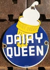 VINTAGE DAIRY QUEEN ICE CREAM 8.5” PORCELAIN GASOLINE GAS OIL SODA POP SIGN