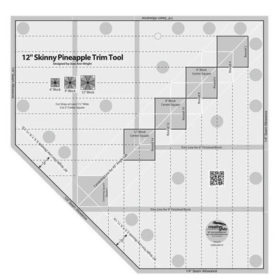 Creative Grids 12in Skinny Pineapple Trim Tool Quilt Ruler   CGRJAW12   Made in