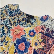 Style & Co Women's Size S Mixed Print Fringe Tunic Top Blue Floral Boho