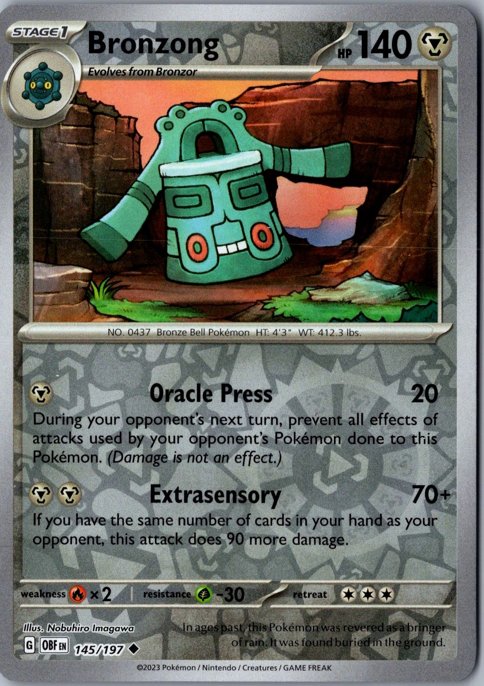 Bronzong 145/197 Pokemon Card LP Reverse Holo Uncommon SV03: Obsidian Flames