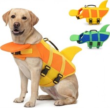Cute Shark Dog Life Jacket Yellow, Adjustable Float Vest w/Handle for All Sizes