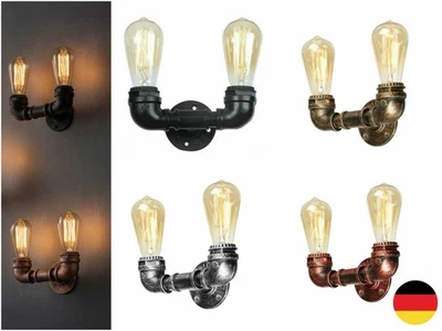 2 flammig Industrielampe E27 Metall Rustikale Wandleuchte Wasserrohr Wandlampe - Bild 1 von 4