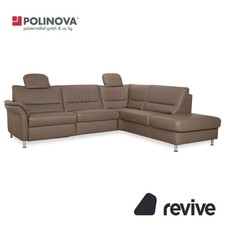 Polinova Leder Ecksofa Grau Braun Grau Taupe Couch elektrische Funktion