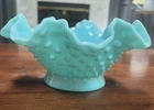 Vintage 1950s Fenton Turquoise  Hobnail Glass Epergne Base Only - No Horns