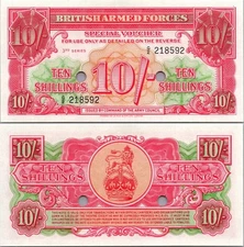 British Armed Forces 10 Shillings 1956 Special Voucher Pick # M28b UNC