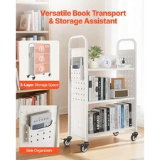 Rolling Library Book Cart, 330 lbs Capacity, 30.3 x 15 x 48.0-Inch Library Cart,