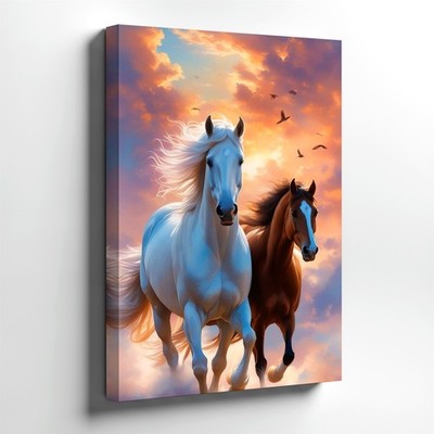 Wall Art Running Horses Farm Animal Rustic Painting 16X24 Aesthetic Gift Print