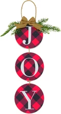 LaZimnInc Christmas Decoration JOY Wall Sign, Buffalo Check Plaid Wreath for...