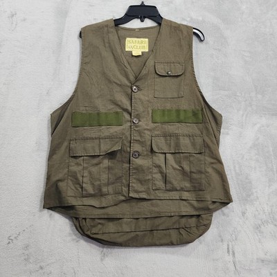 Vintage Safari Club Vest Mens XL Green Cotton Hunting Utility Multi Pocket Cargo