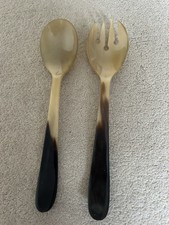 Salad Serving 2 Piece Set Cream:brown & Black Plastic Spoon & Fork