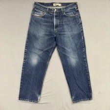 Levis 550 Jeans Mens 36x29 Blue Relaxed Straight Whiskering Whiskered Distressed