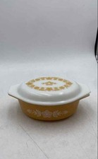 Pyrex Yellow White Butterflies Glass Oval Shaped Casserole Dish With Lid