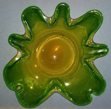 Vintage American Studio Glass-Green Sculpted ASHTRAY•12" Large Art Glass•Heavy