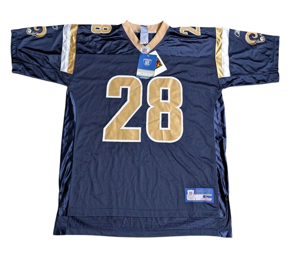 Reebok St. Louis Rams NFL Jersey #28 Marshall Faulk BNWT Large 2002/04 Deadstock