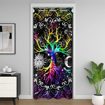 Trippy Sun And Moon Door Curtain for Doorways Privacy,Black White Blackout , ...