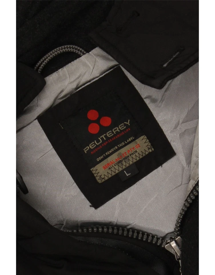 PEUTEREY Hombres Chaqueta Acolchada con Capucha Reino Unido 40 Grande Negro Algodón DD01 Foto 3 de 3