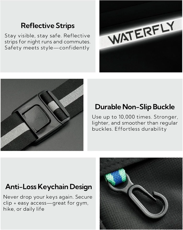 WATERFLY Running Belt: Breathable 4-Pocket Waist Pack for Sports. Fits All Phone - Image 4 of 4