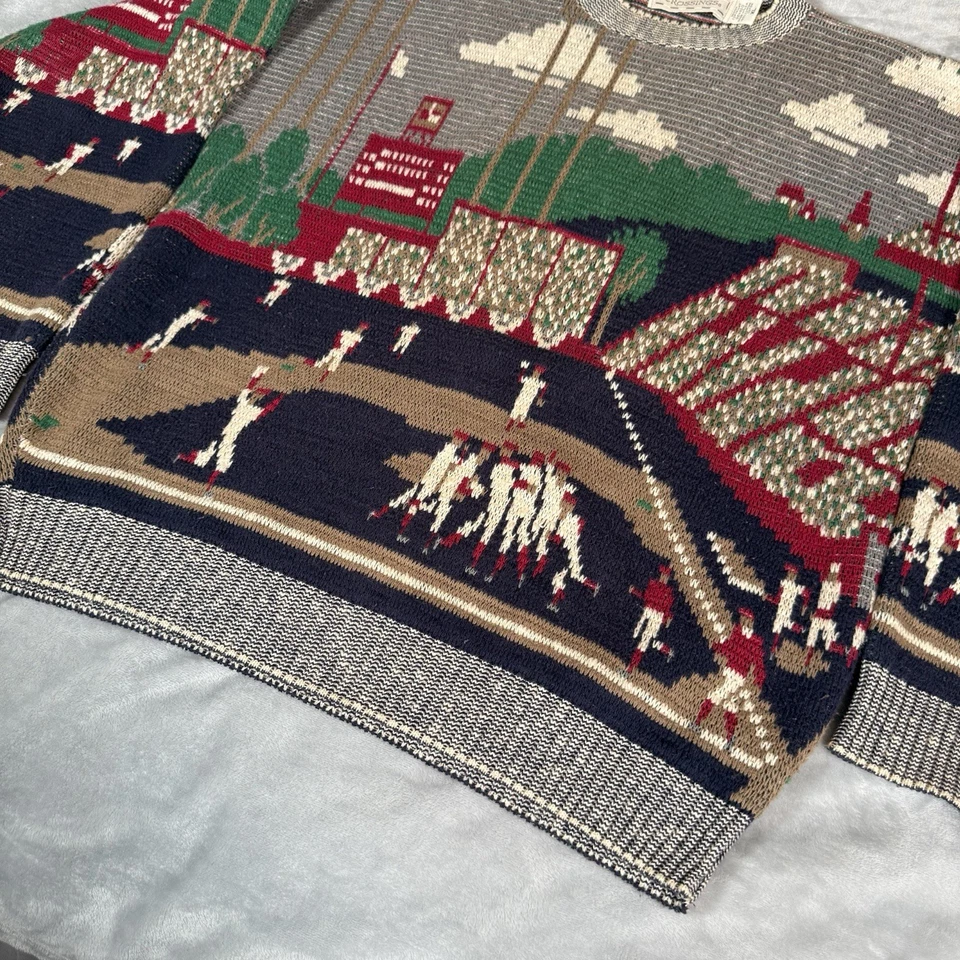 Vintage Crossings Baseball Graphic Knit Sweater Mens XL Slim Fit Made In USA 90s - Image 2 of 4