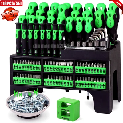 HANX 118x Magnetic Screwdriver Set Premium Industrial Cross-Head Flat Heads Precision