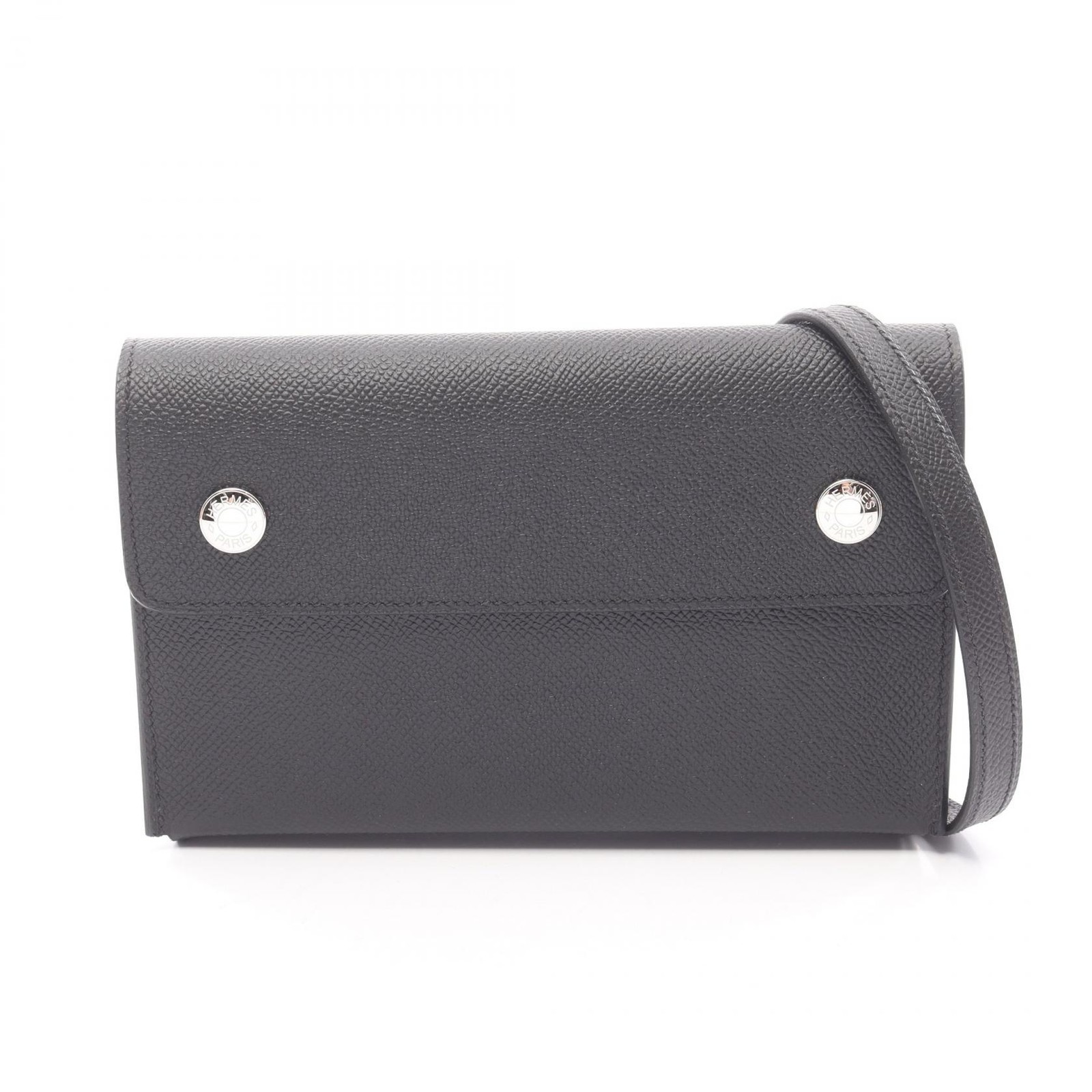 HERMES Hermes Snap To Go Shoulder Crossbody Bag 085291CKSILVER leather Black K